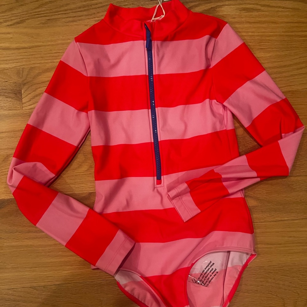 Boden Kids Rashguard in Bold Red and Pink Stripes